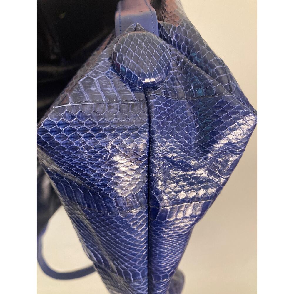 Saks Fifth Avenue Falchi Blue Snakeskin Purse Cinch Impeccable Exterior ~ Repair - Picture 12 of 13